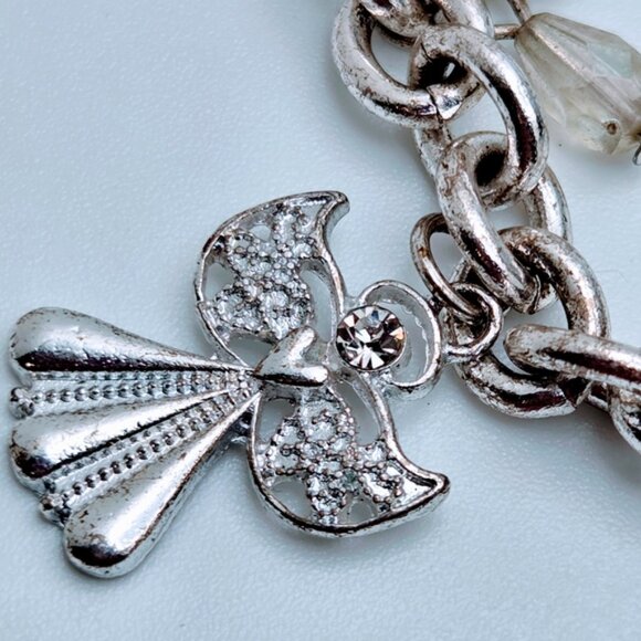 Silver Charm Bracelet with Heart Angels and Pearl Accents - Picture 2 of 2